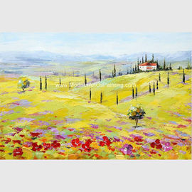 Decorazione rossa gialla delle società del villaggio della Toscana della pittura a olio astratta moderna del paesaggio