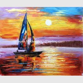 Barca a vela del mestichino delle pitture a olio di vista sul mare di alba di impressionismo flessibile