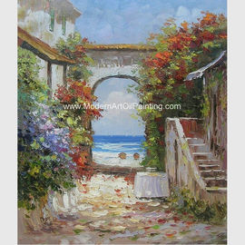 Paesaggio dipinto a mano della pittura a olio della città della spiaggia del mestichino che dipinge sulla tela