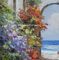 Paesaggio dipinto a mano della pittura a olio della città della spiaggia del mestichino che dipinge sulla tela