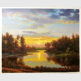 Pittura classica del paesaggio di tramonto del paesaggio della pittura a olio della natura con la corrente