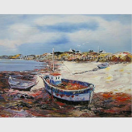 Pitture a olio dipinte a mano dei pescherecci, pittura astratta della tela sulla spiaggia