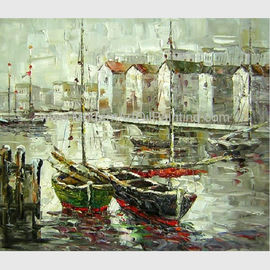 Pittura a olio dipinta a mano luminosa delle barche a bassa marea, arte astratta moderna della tela