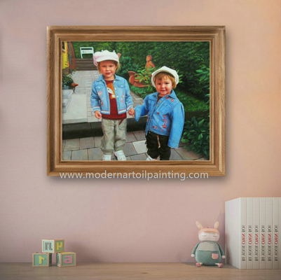 Tela realistica dei ritratti su ordinazione della pittura a olio dei bambini dalle foto