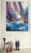 Pitture astratte delle barche a vela del mestichino, arte spessa dipinta a mano della tela dell'olio