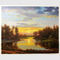 Pittura classica del paesaggio di tramonto del paesaggio della pittura a olio della natura con la corrente
